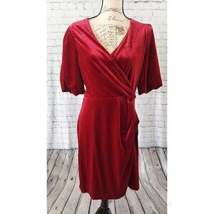 DKNY Velvet Side Rouch Surplice V-Neck Bubble Short Sleeve Faux Wrap Dress/NWT,